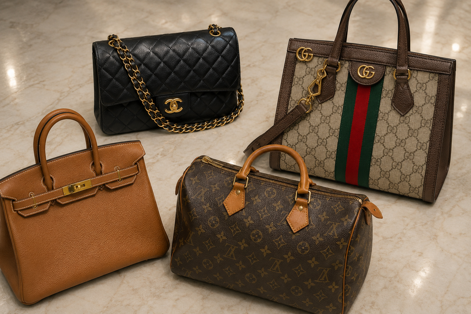 シャネル、グッチ、エルメス、ルイヴィトンのブランドバッグ